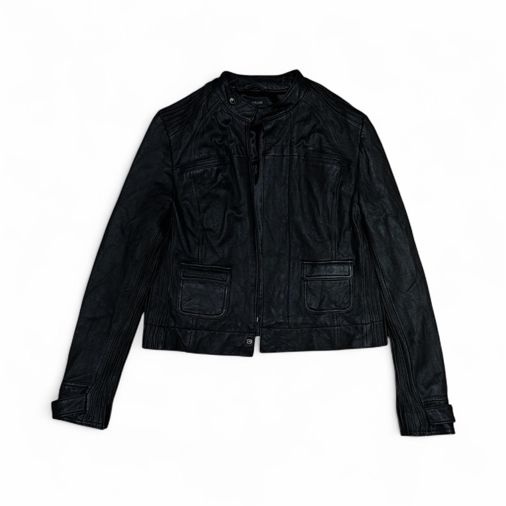 Vintage Bebe Cropped Black Genuine Leather Jacket